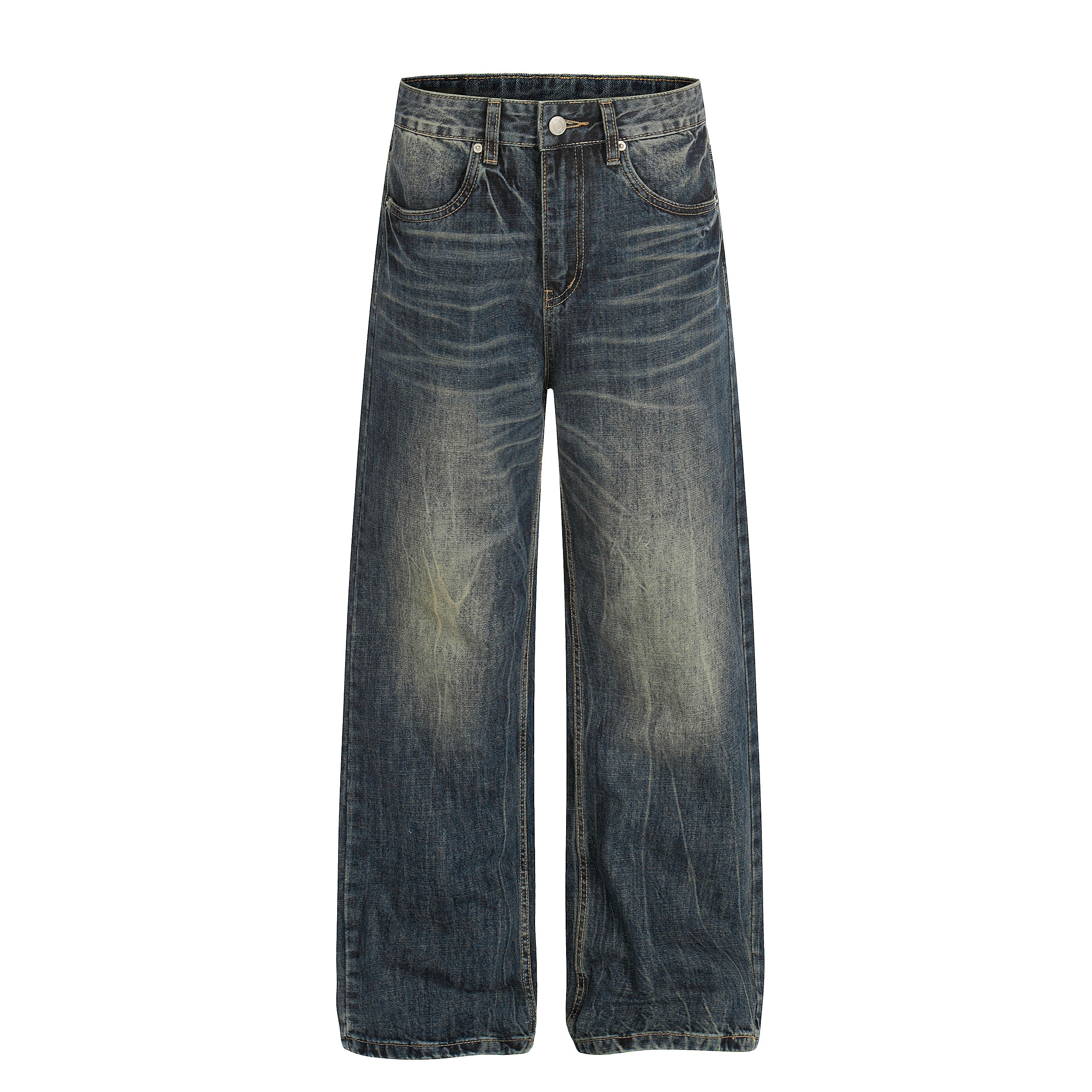 DONOTLOGO Urban Heritage Collection | Unisex Oversized Cat Whisker Denim | Retro Aesthetic High-Rise Wide-Leg Bottoms with Authentic Fade Detail