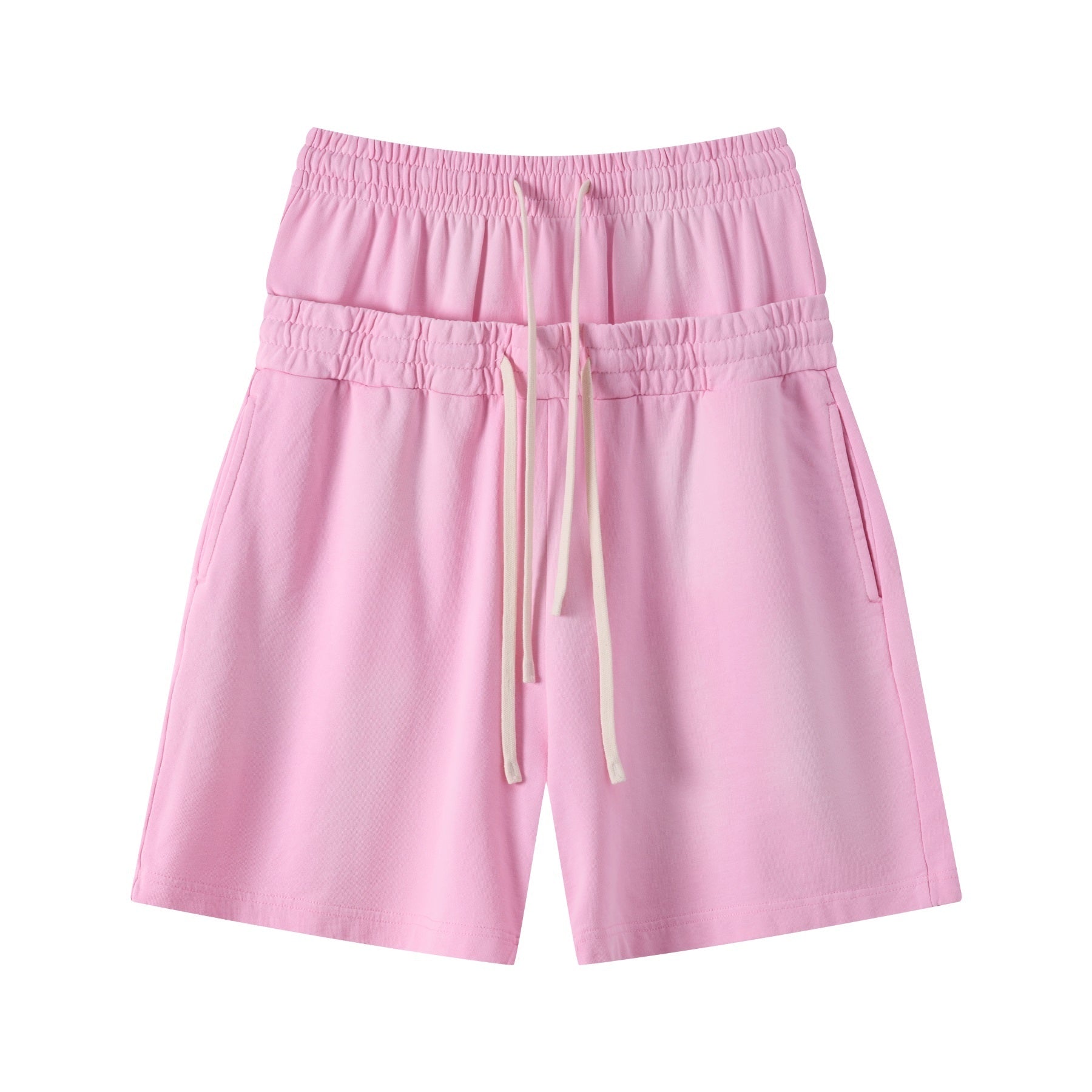 DONOTLOGO Unisex Double Waist Shorts | Snow Washed, Distressed | Drawstring Elastic High-Waist, Loose Fit