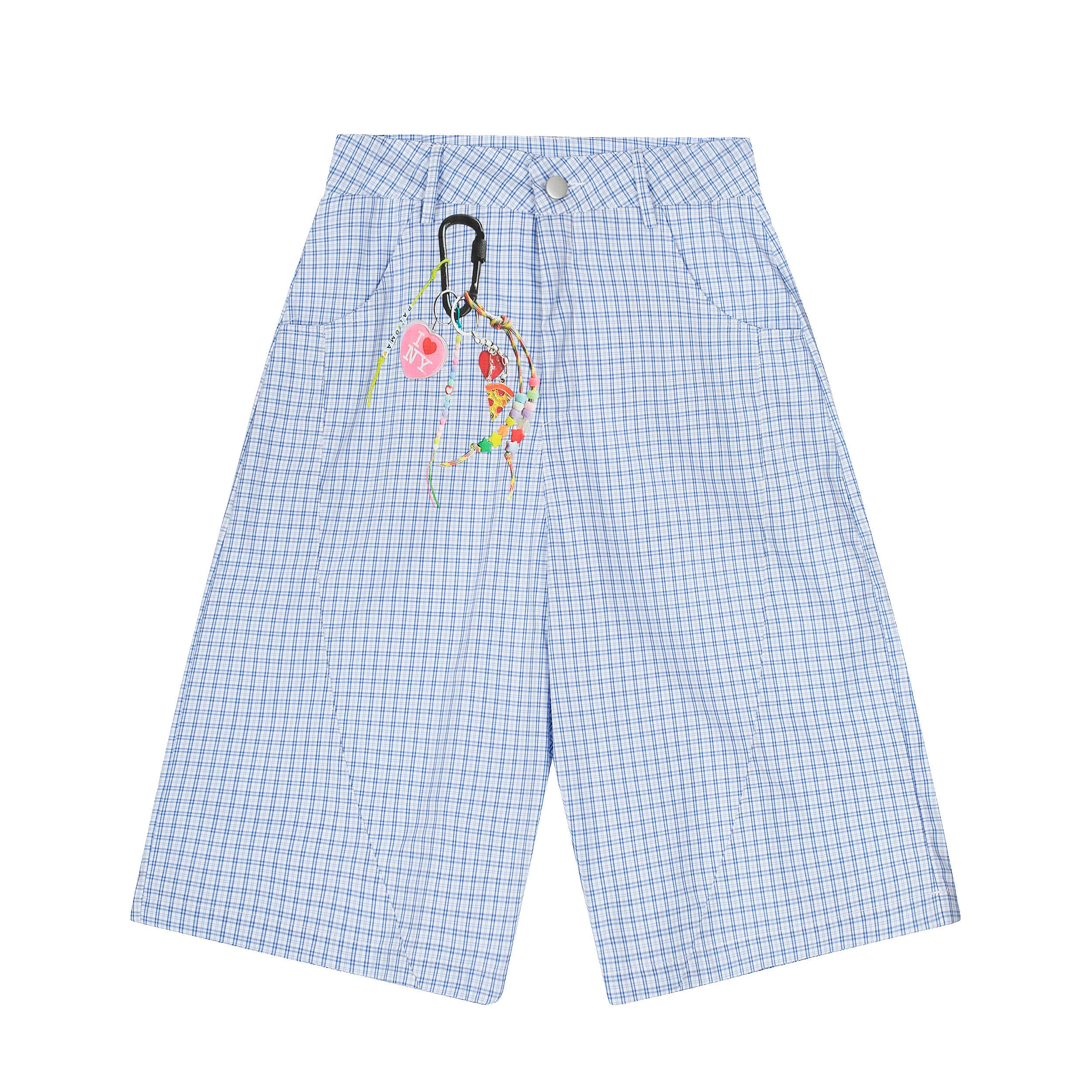 Unisex Vintage Blue Plaid Print Cropped Pants