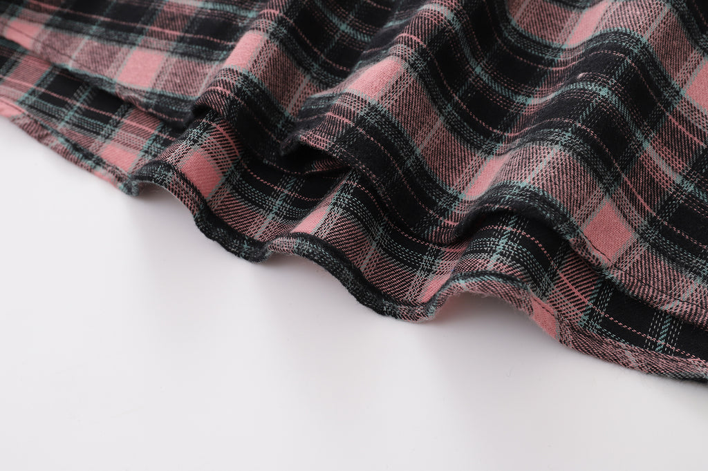 DONOTLOGO Unisex Pink Black Plaid Shirt | Embroidered Detail, Loose Fit | Casual Summer Essential
