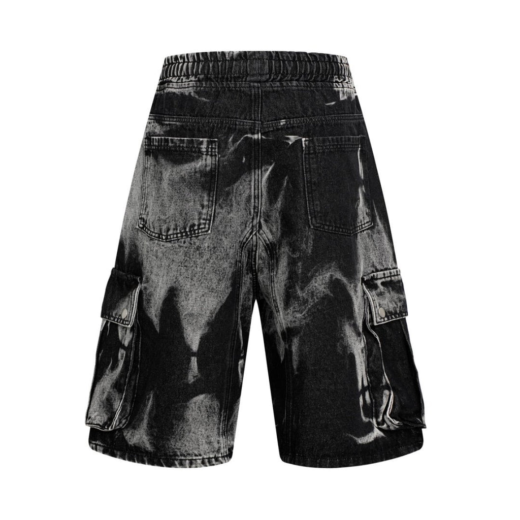 DONOTLOGO Acid Wash Patchwork Cargo Shorts - Oversized Distressed Denim Jorts - American High Street Aesthetic Baggy Shorts for Men