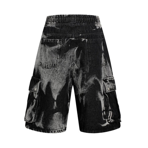 DONOTLOGO Acid Wash Patchwork Cargo Shorts - Oversized Distressed Denim Jorts - American High Street Aesthetic Baggy Shorts for Men