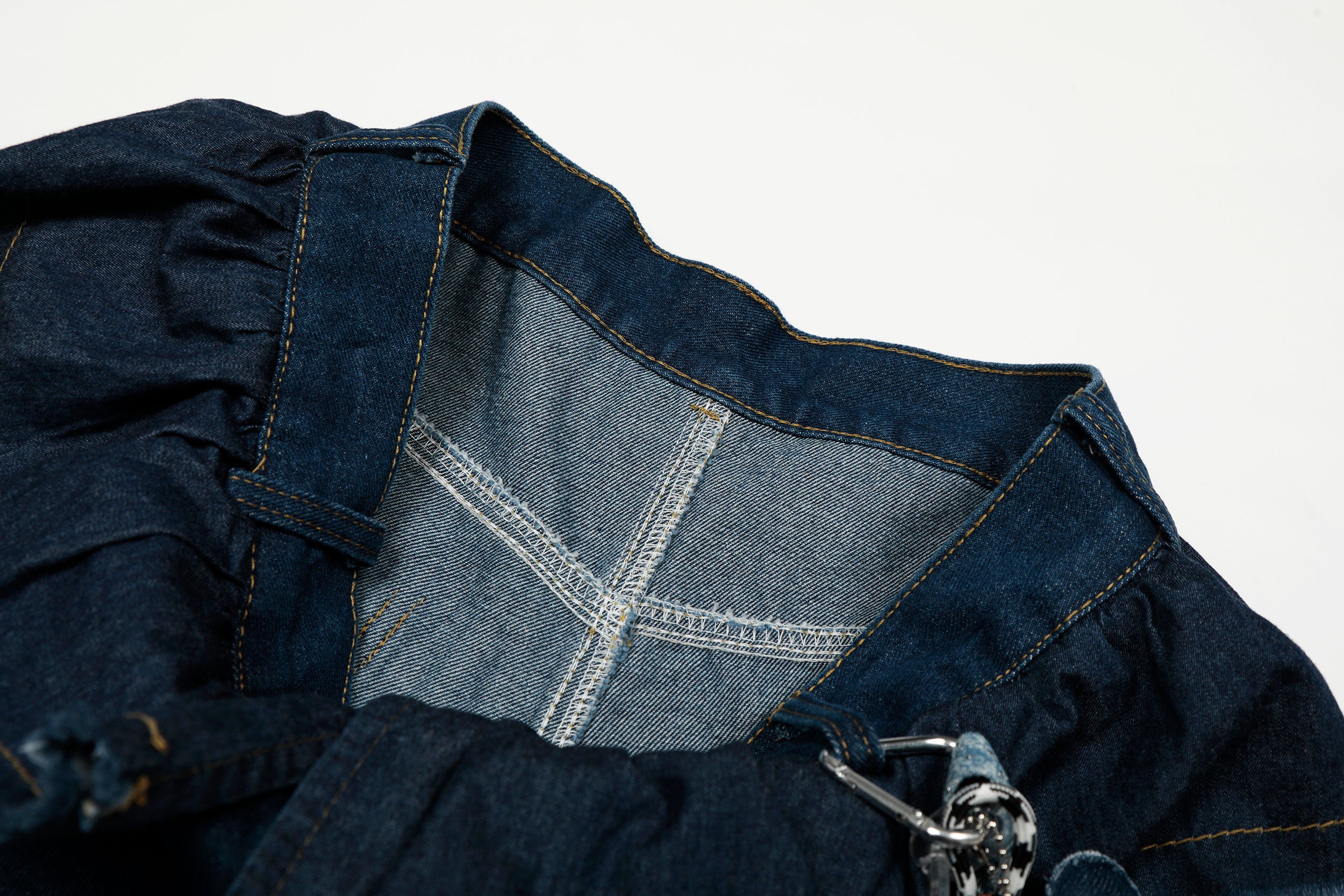 DONOTLOGO Sweet Streetwear Collection | Unisex Relaxed Fit Denim Jeans | Delicate Ruffle Waistband & Hanging Charm Motif with Classic Cotton Denim Fabric