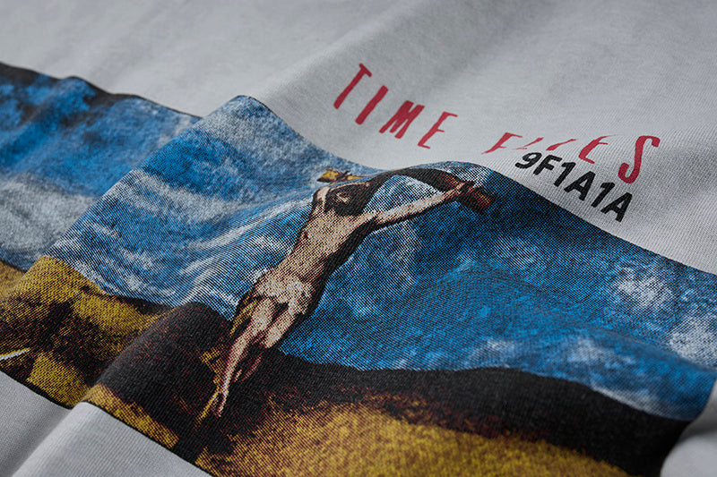 DONOTLOGO "Time Flies" Scenic Art Tee - Distressed Vintage Wash Heavyweight Cotton Oversized T-Shirt