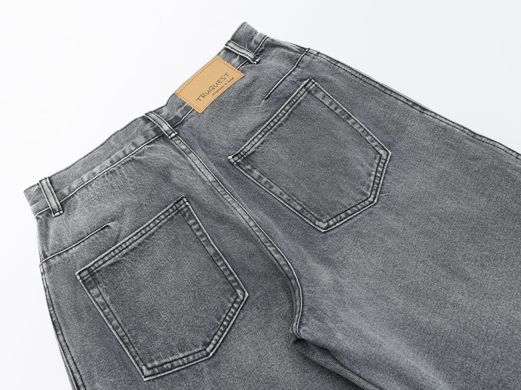 DONOTLOGO Oversized Grey Wash Denim Jeans - Unisex Baggy Trousers with Asymmetrical Seam Design - Edgy Streetwear Bottom with Wide Leg Silhouette & Raw Hem