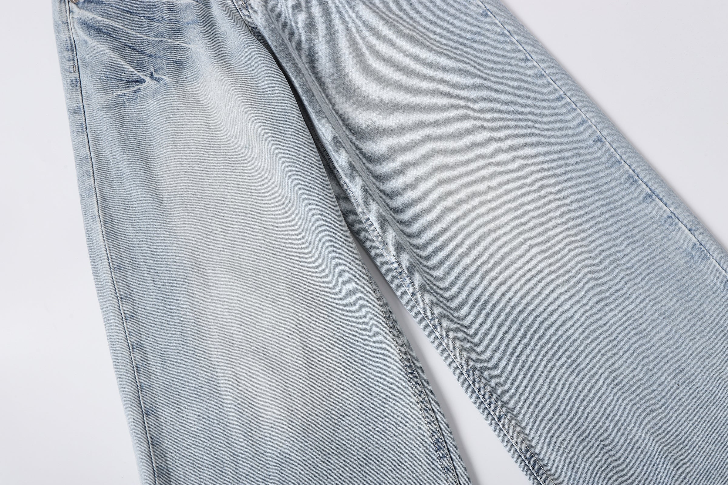 DONOTLOGO Retro Blue Baggy Denim Pants | Unisex Y2K Wide Leg Trousers with Natural Whiskering & Fade | High Street Relaxed Fit Bottoms