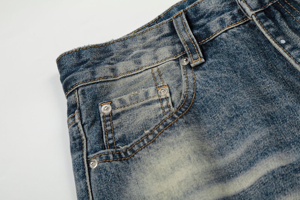 DONOTLOGO Urban Heritage Collection | Unisex Oversized Washed Denim | Retro Aesthetic High-Rise Wide-Leg Bottoms with Authentic Cat Whisker & Splatter Detail