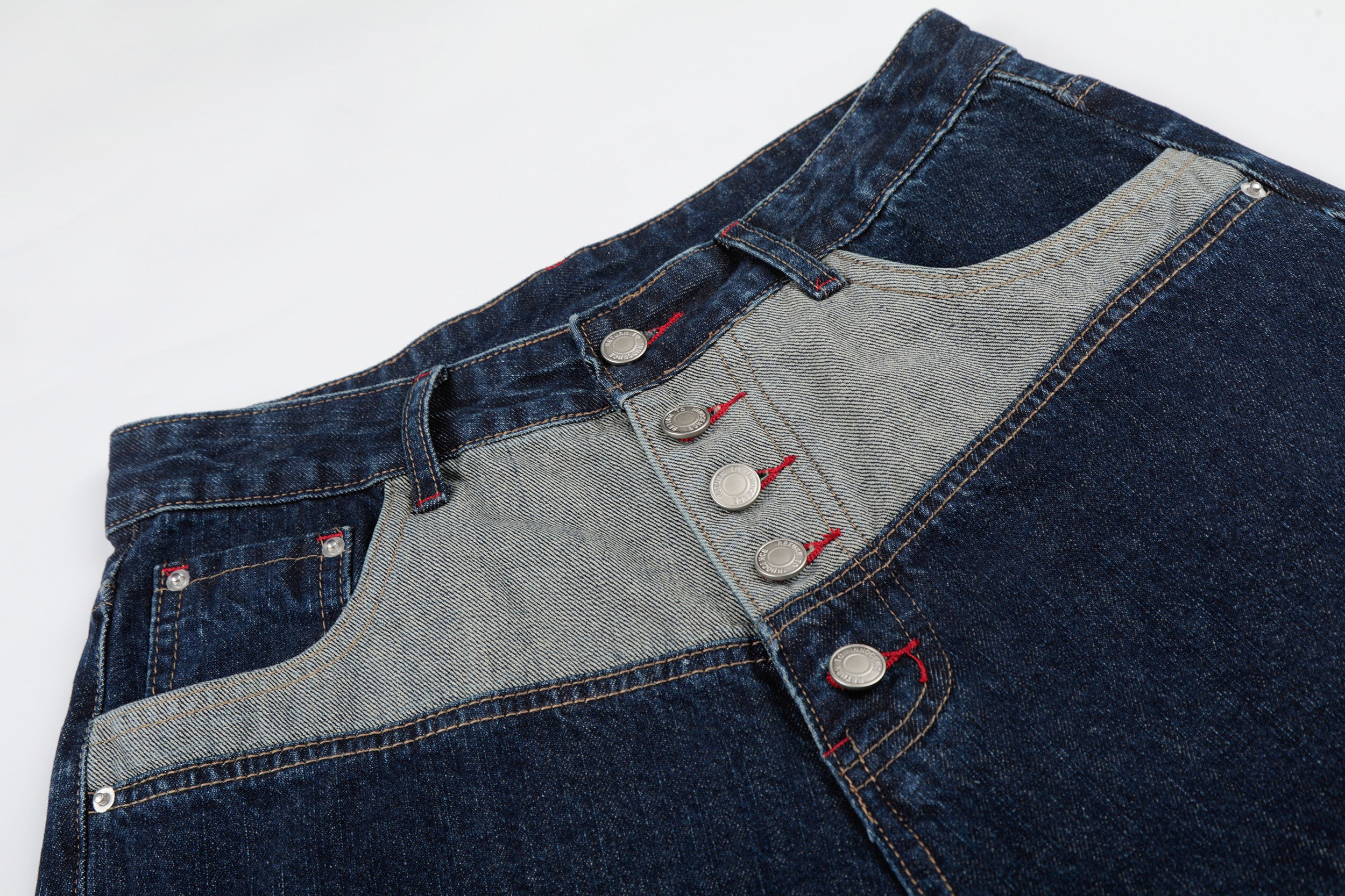 DONOTLOGO Vintage Denim Revival Collection | Unisex Relaxed Fit Patchwork Cropped Pants | Bold Contrast Stitching & Button-Fly Detail with Vintage Wash Finish