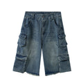 DONOTLOGO Heavy Acid Wash Baggy Cargo Jorts | Unisex Y2K Wide Leg Denim Shorts | Retro High Street Summer Bottoms