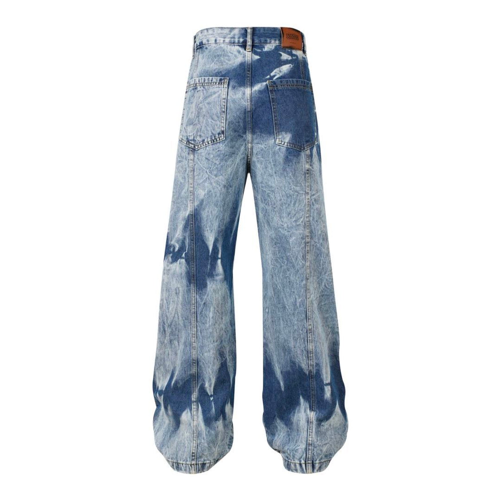 DONOTLOGO "Acid Wash" Heavyweight Cargo Denim - Distressed Tie-Dye Wide Leg Jeans with Multi-Flap Pockets - American High Street Style