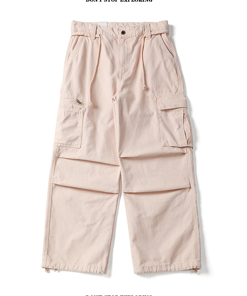 Unisex Solid Color Wrinkled Straight-Leg Casual Pants