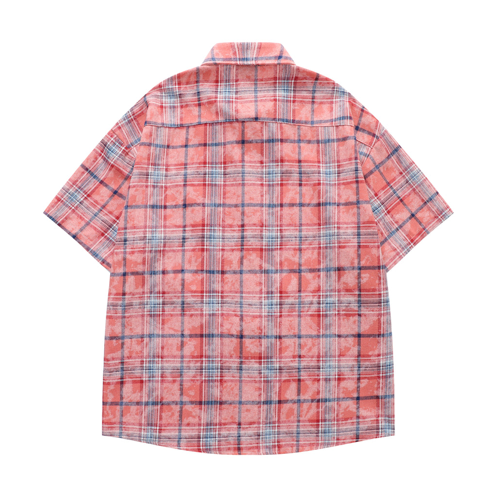 DONOTLOGO Unfailing Retro Grid Shirt | Unisex Oversized Summer Streetwear | Acid Wash Red Tartan Top