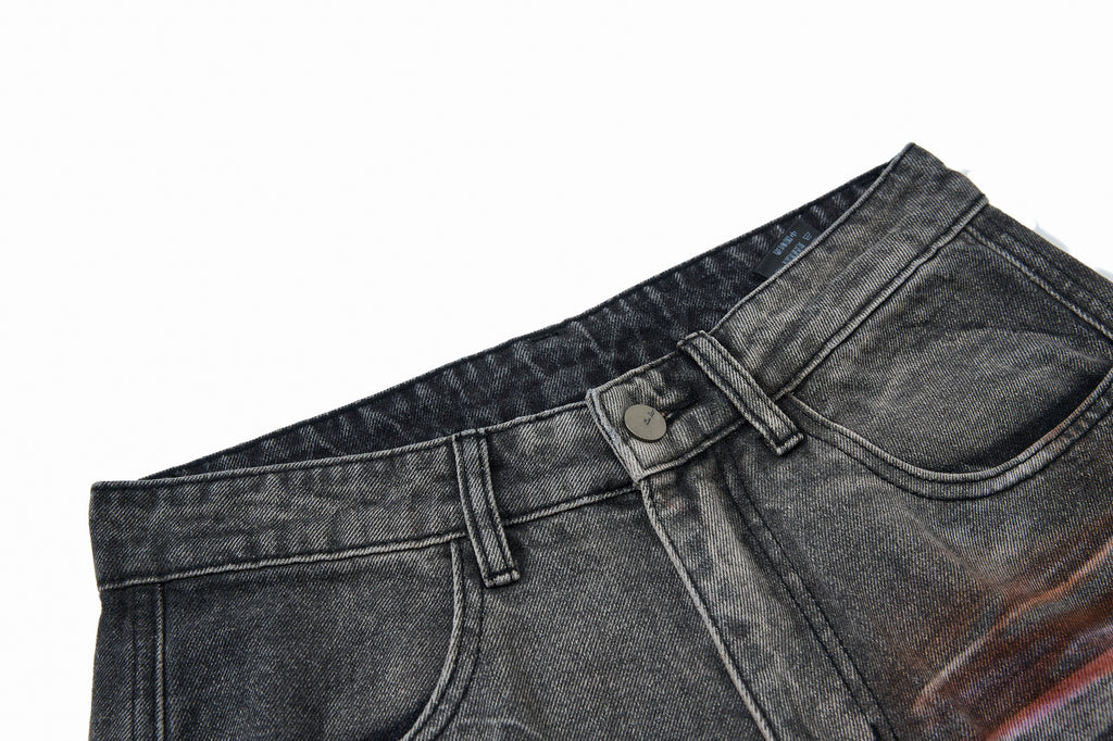 Unisex Vintage Washed Graffiti Denim Pants