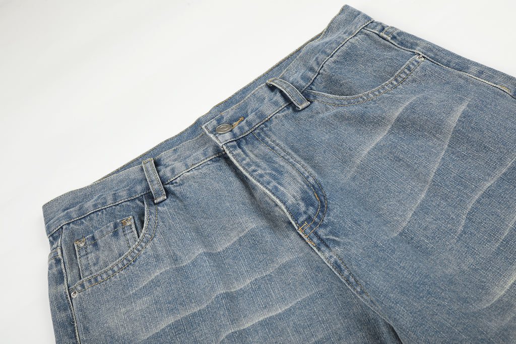 DONOTLOGO Urban Edge Collection | Unisex Relaxed Fit Denim Jeans | Bold Cat Whisker Seaming & Faded Wash Finish with Classic Cotton Denim Fabric