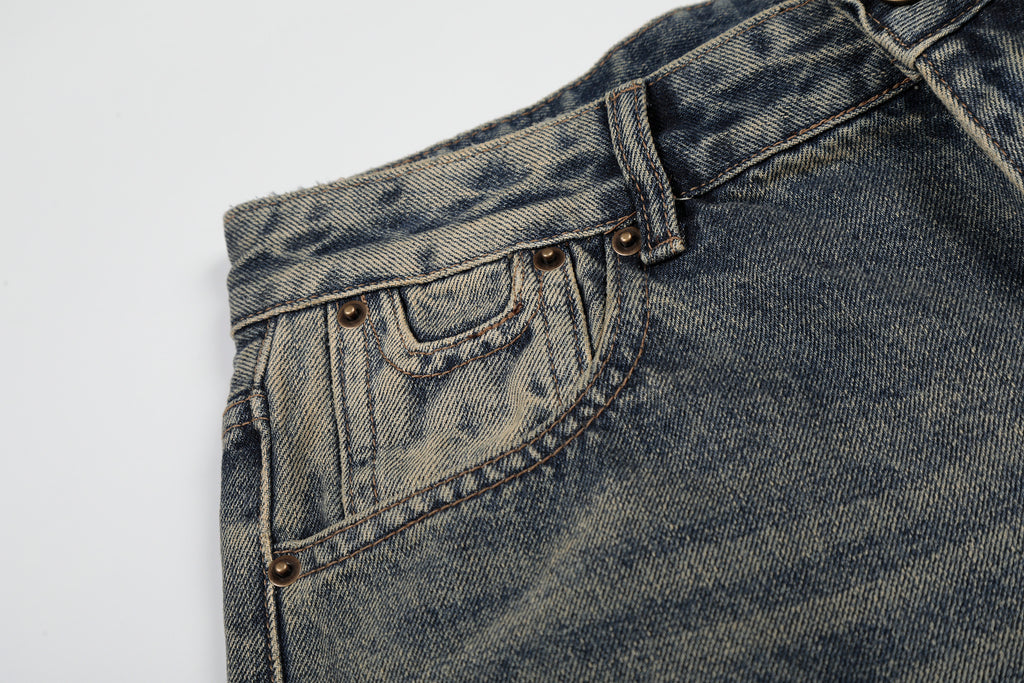 DONOTLOGO Vintage Denim Revival Collection | Unisex Relaxed Fit Washed Cropped Pants | Bold Contrast Stitching & Belt Loop Detail with Vintage Wash Finish