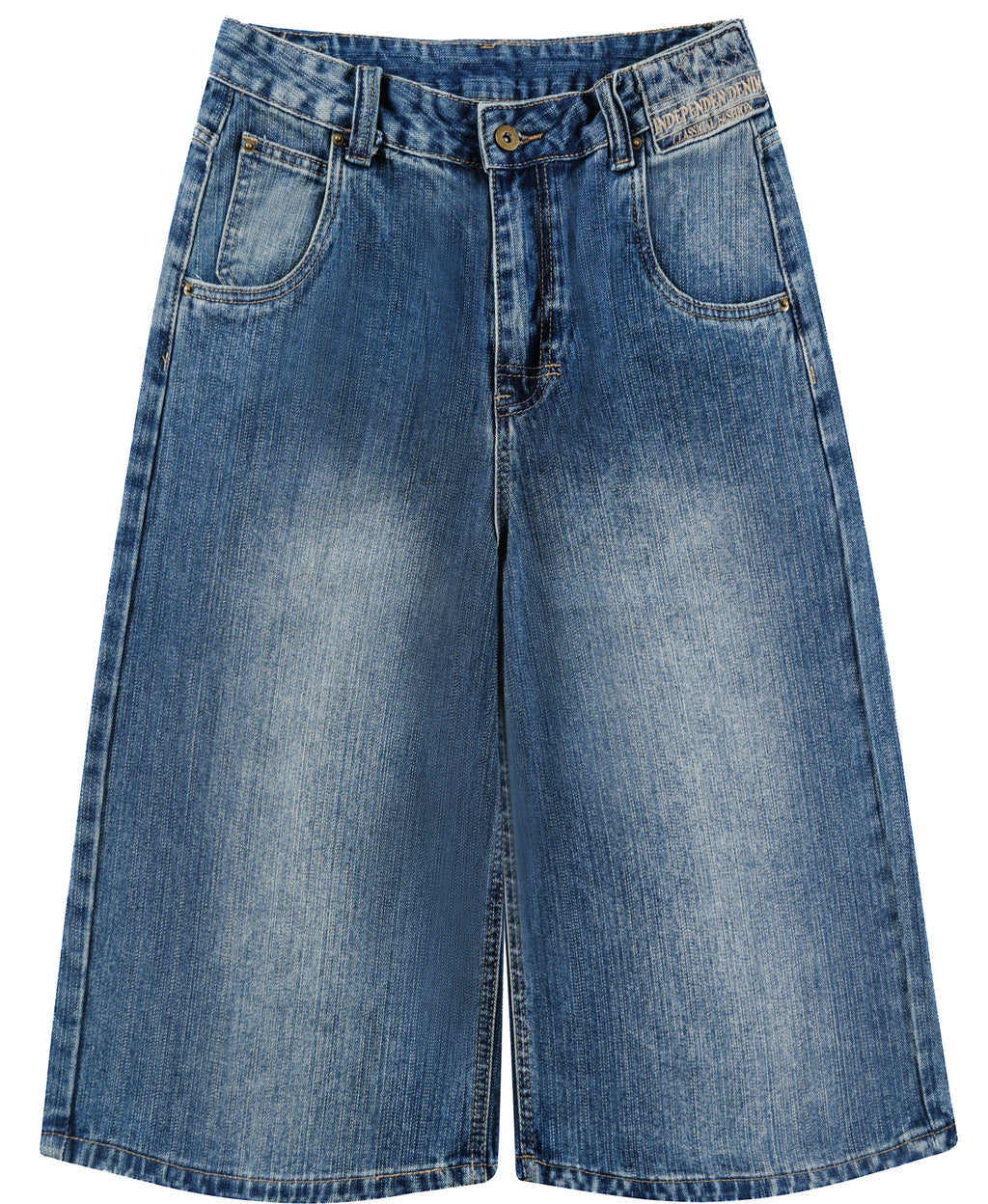 DONOTLOGO Retro Blue Baggy Denim Shorts | Unisex Y2K Wide Leg Trousers with Natural Whiskering & Fade | High Street Relaxed Fit Bottoms