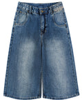 DONOTLOGO Retro Blue Baggy Denim Shorts | Unisex Y2K Wide Leg Trousers with Natural Whiskering & Fade | High Street Relaxed Fit Bottoms
