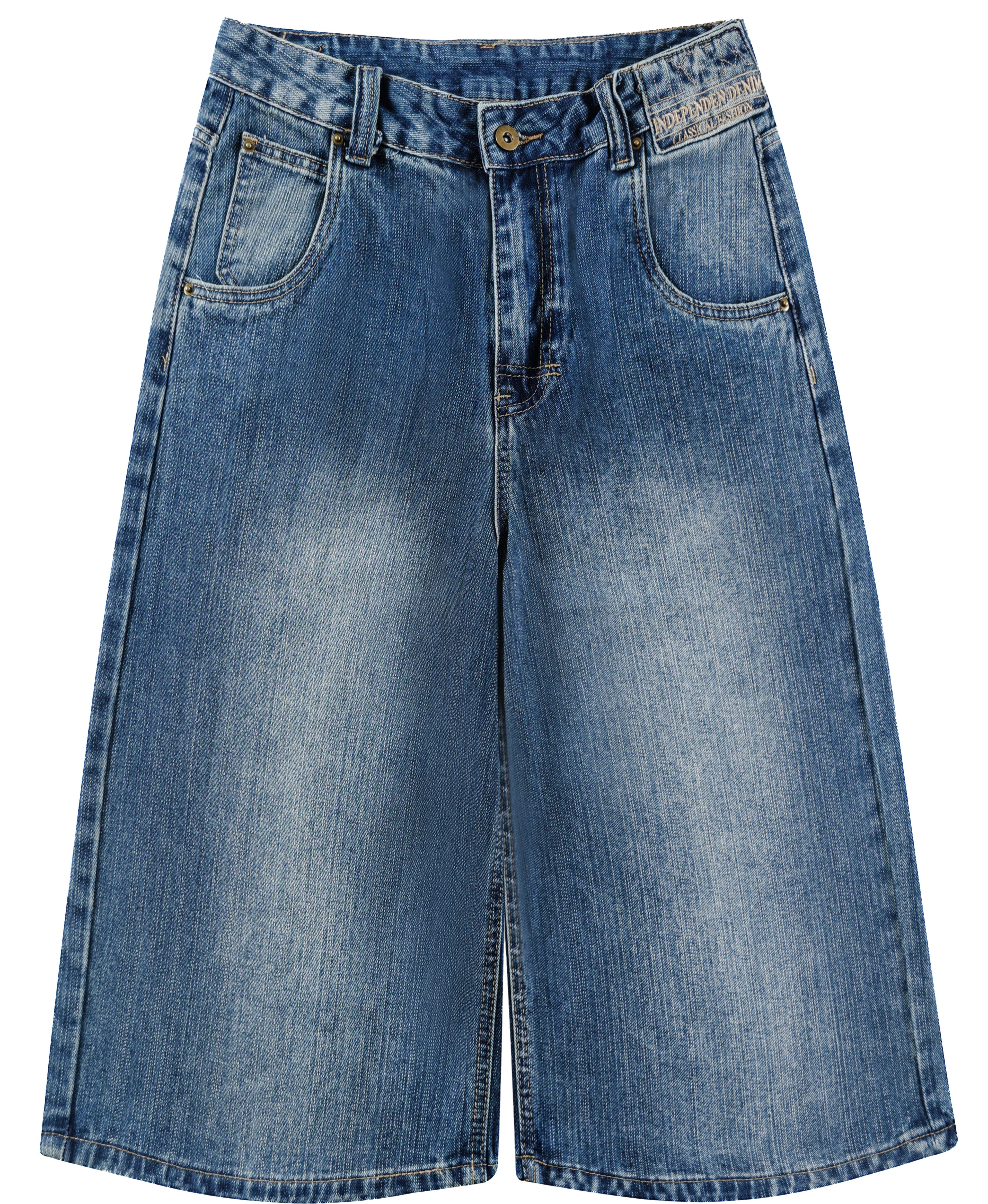 DONOTLOGO Retro Blue Baggy Denim Shorts | Unisex Y2K Wide Leg Trousers with Natural Whiskering & Fade | High Street Relaxed Fit Bottoms
