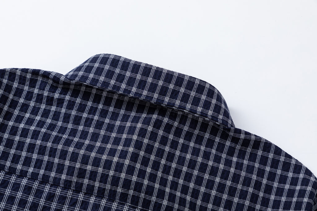 DONOTLOGO Unisex Dark Blue Plaid Shirt | Loose Fit, Japanese Retro Style | Summer Essential