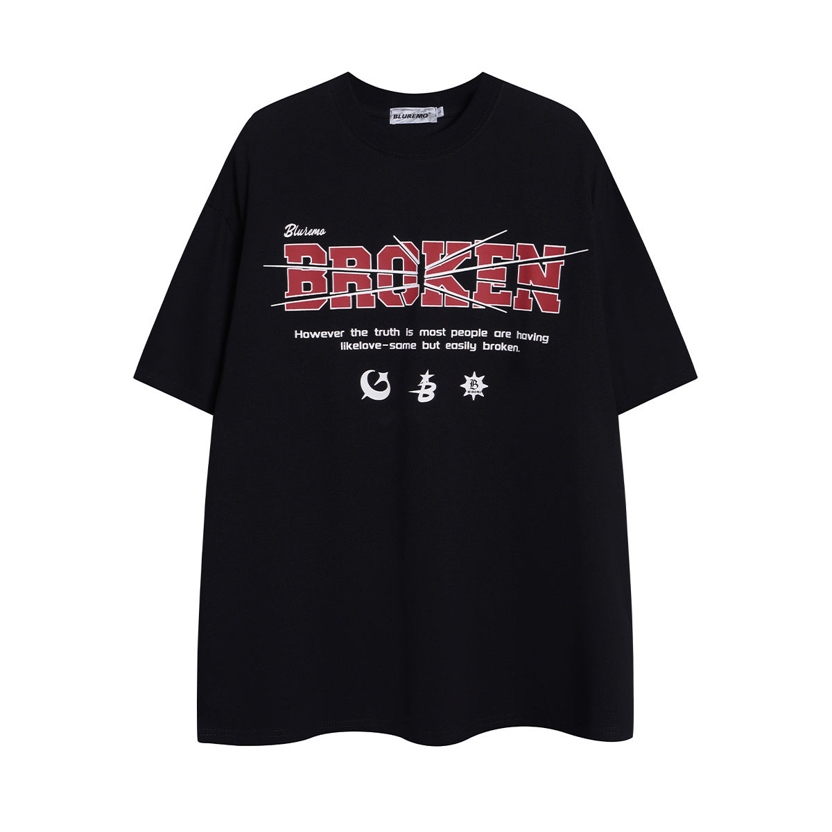 Unisex Street-Style Cracked Letter Graphic T-Shirt