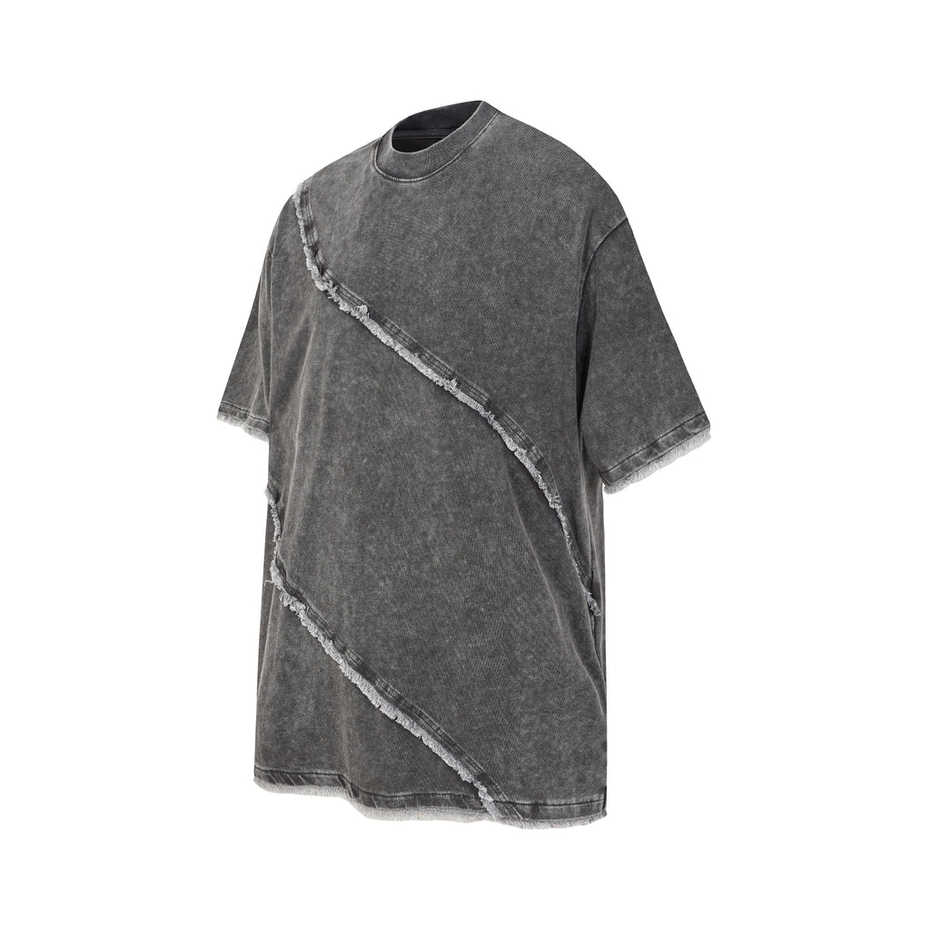 DONOTLOGO Wasteland Revival Collection | Unisex Relaxed Fit Deconstructed Tee | Bold Diagonal Raw Seaming & Faded Wash Finish with Heavyweight Cotton Fabric
