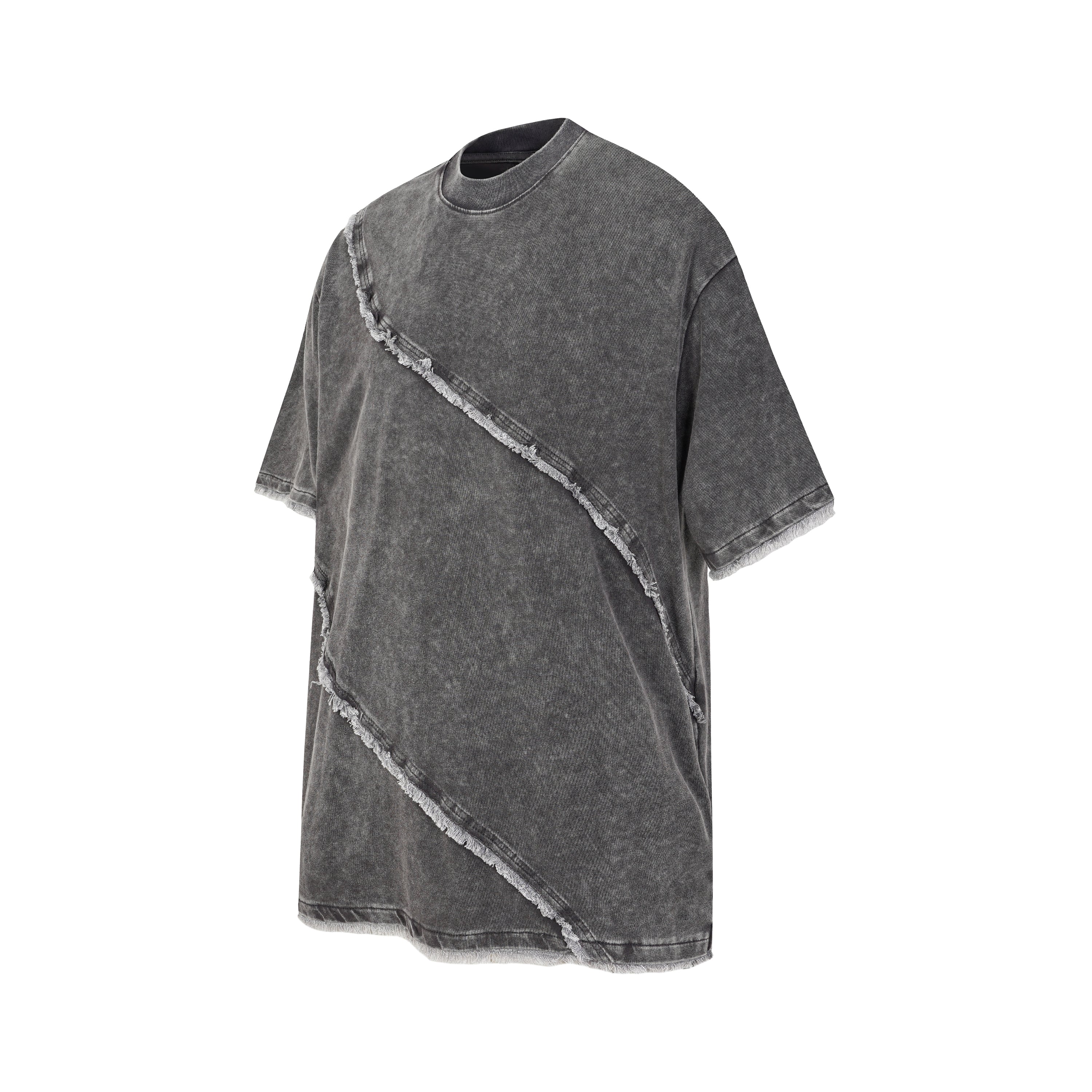 DONOTLOGO Wasteland Revival Collection | Unisex Relaxed Fit Deconstructed Tee | Bold Diagonal Raw Seaming & Faded Wash Finish with Heavyweight Cotton Fabric