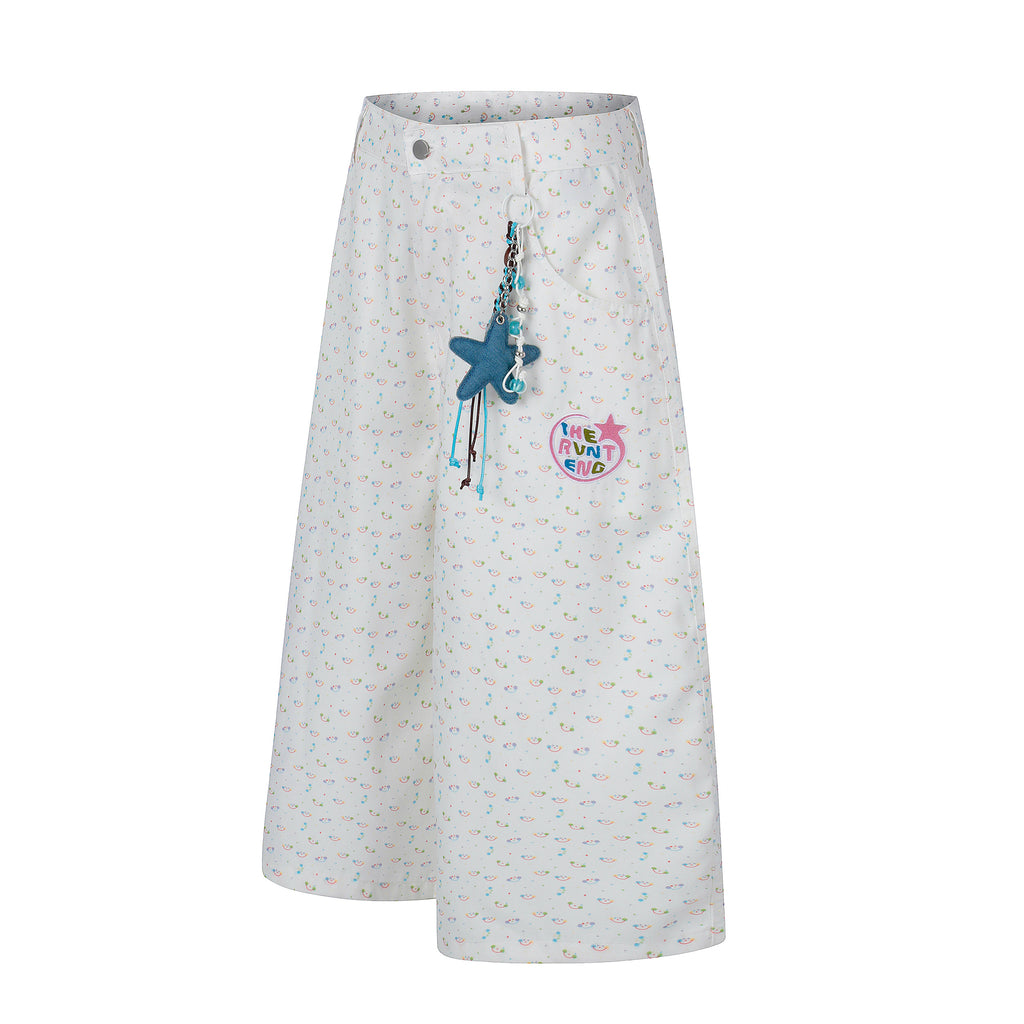DONOTLOGO Whimsical Garden Collection | Unisex Relaxed Fit Cotton Cropped Pants | Playful Micro-Floral Print with Detachable Star Pendant Detail