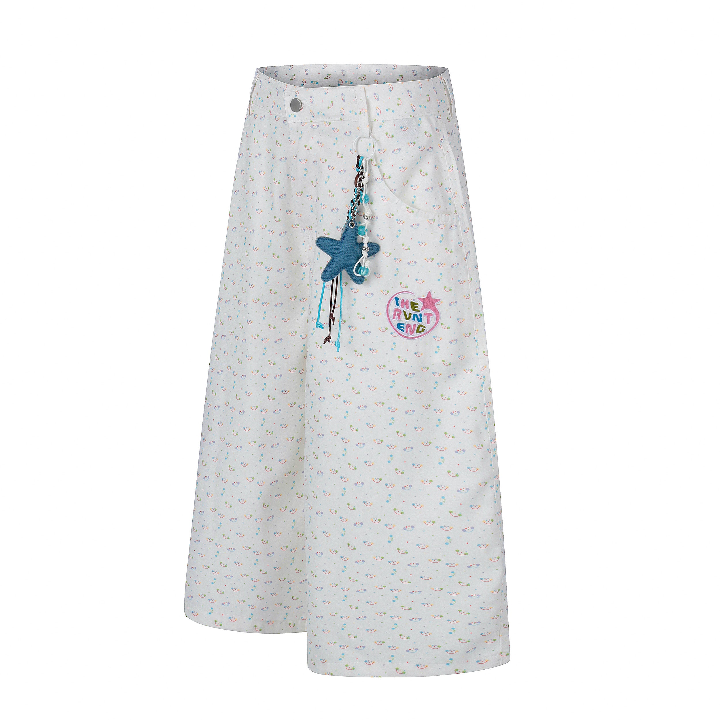 DONOTLOGO Whimsical Garden Collection | Unisex Relaxed Fit Cotton Cropped Pants | Playful Micro-Floral Print with Detachable Star Pendant Detail