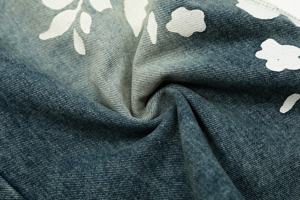 Unisex Floral Print Design Denim Jeans