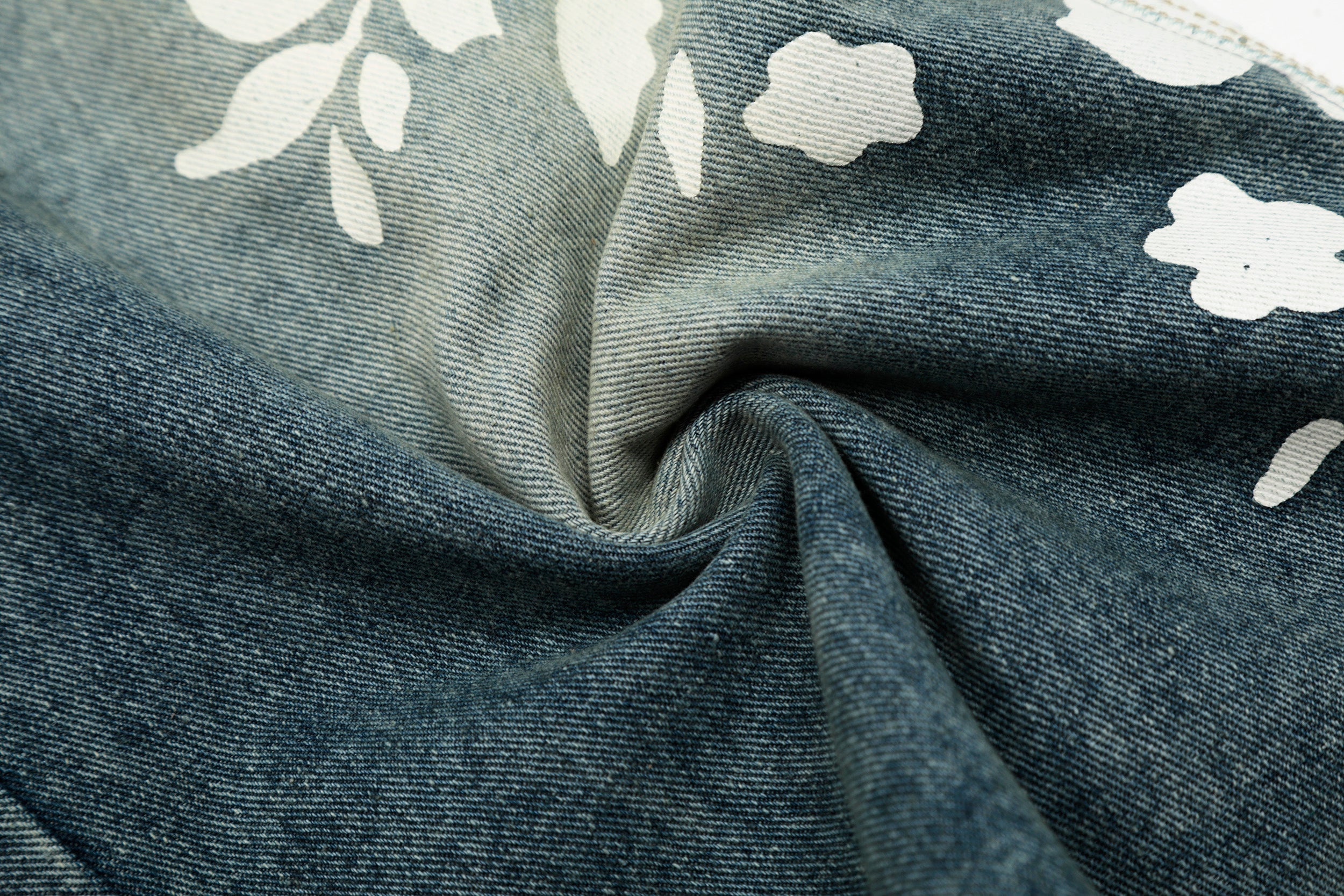 Unisex Floral Print Design Denim Jeans