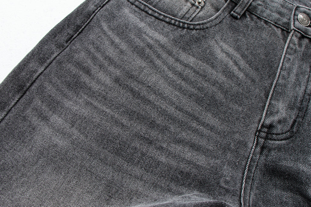 Vintage Washed Whiskered Slub Denim Jeans in Black & Gray