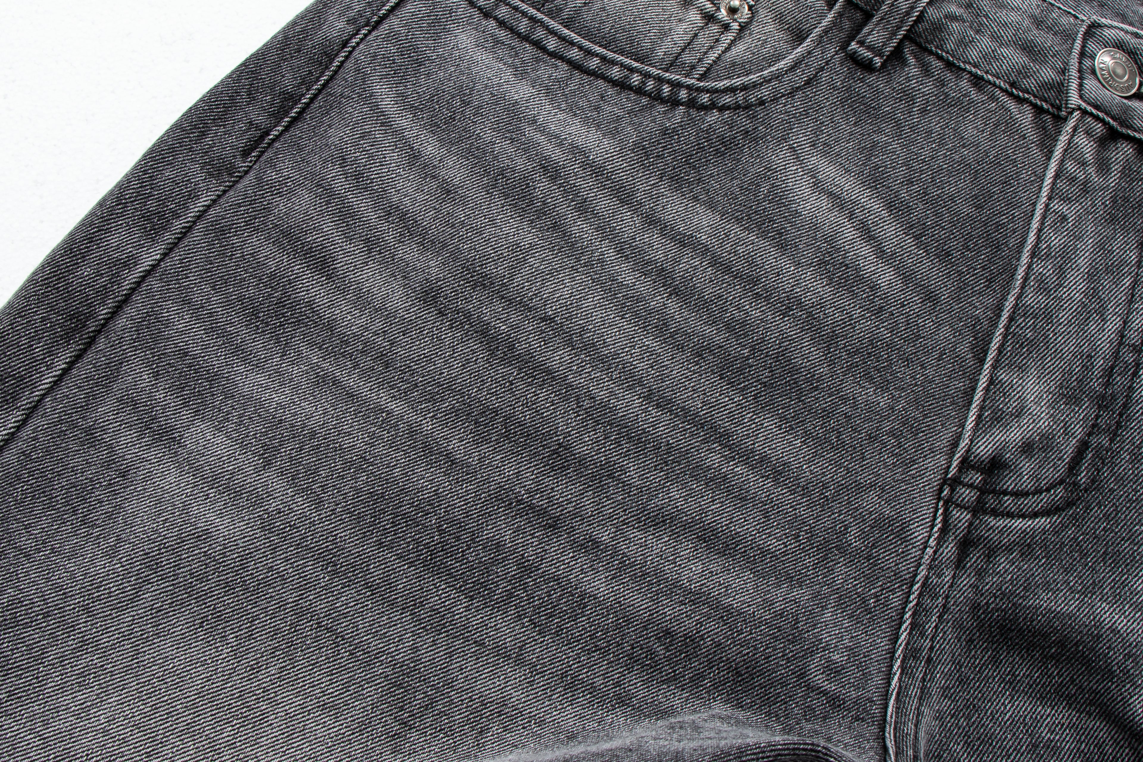 Vintage Washed Whiskered Slub Denim Jeans in Black & Gray