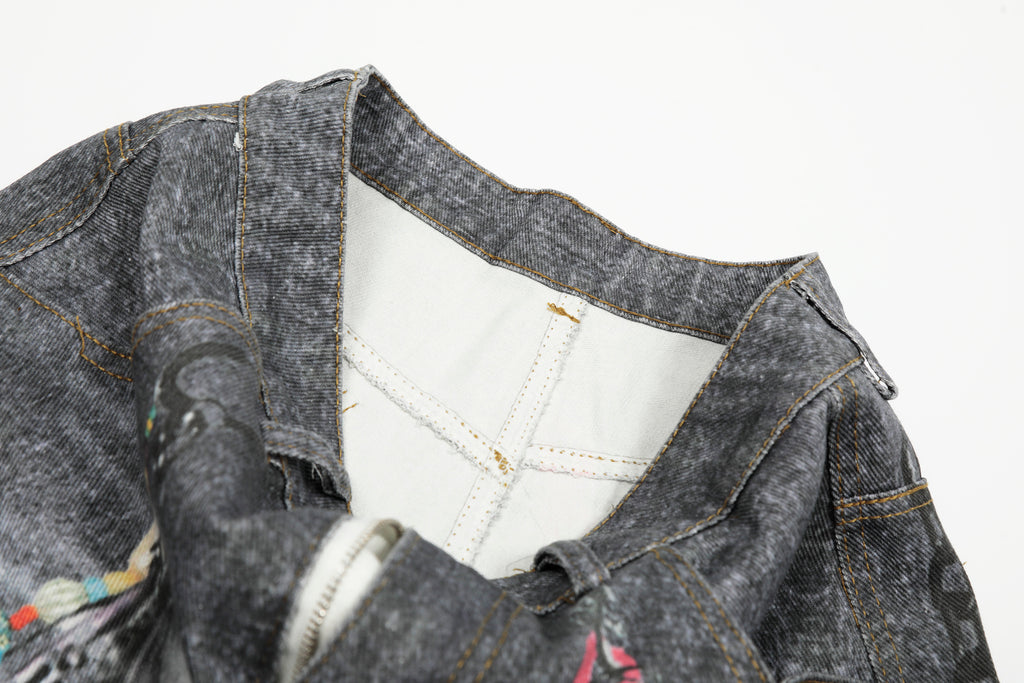 Unisex Vintage Chain Print Denim Jeans