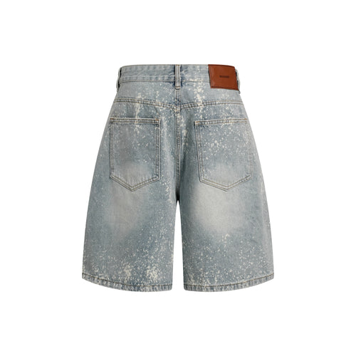 DONOTLOGO Distressed Paint Splash Denim Shorts - Retro High Waisted Loose Fit Jean Shorts - Unisex Y2K Streetwear Bermuda Trousers