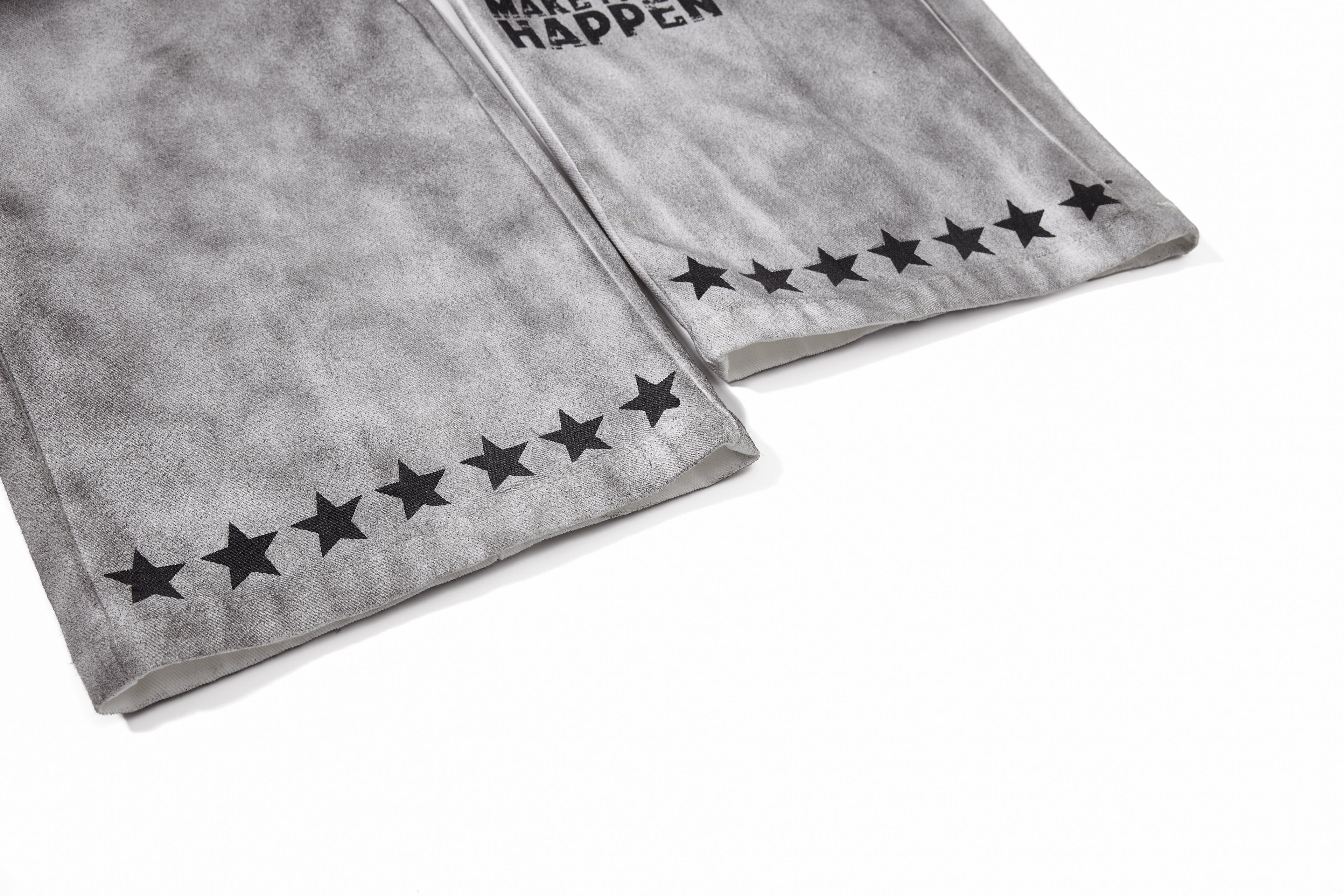 Unisex Vintage Washed Graffiti Paint Denim Jeans