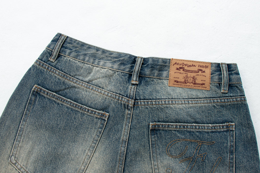 Washed Straight-Leg Micro-Flare Denim Jeans