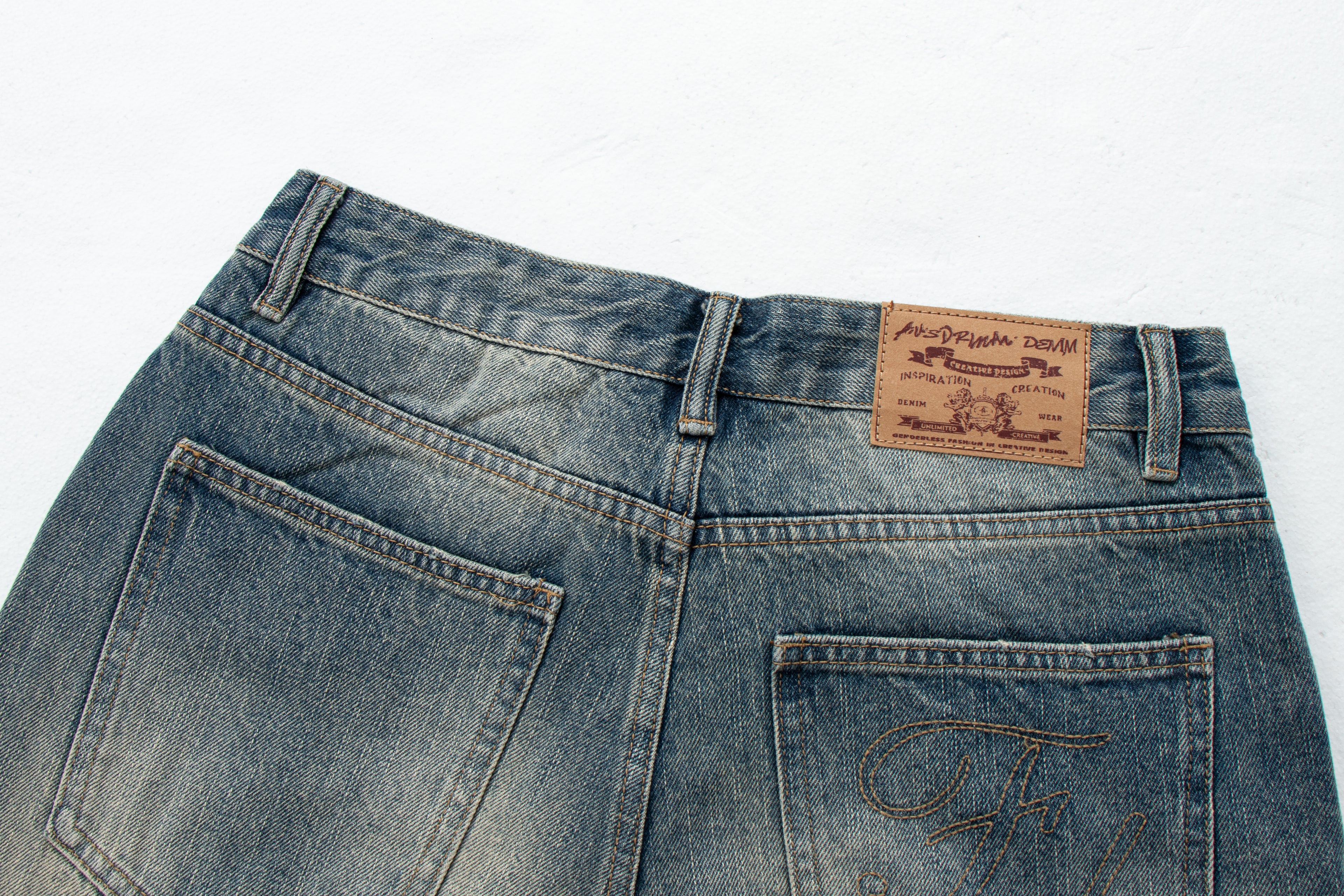Washed Straight-Leg Micro-Flare Denim Jeans