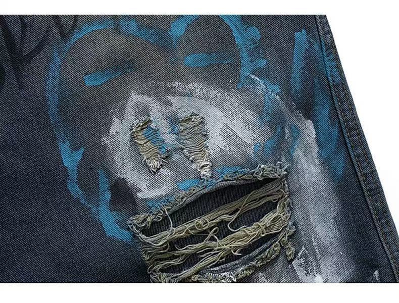 DONOTLOGO "Urban Canvas" Graffiti Jeans - Hand-Painted Distressed Denim with Ripped Knees - Vintage Washed Wide Leg Streetwear Trousers