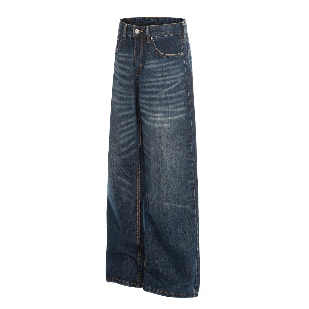 DONOTLOGO Urban Heritage Collection | Unisex Oversized Cat Whisker Denim | Retro Aesthetic High-Rise Wide-Leg Bottoms with Authentic Fade Detail