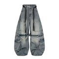 DONOTLOGO Deconstructed Arc Seam Denim - Oversized Patchwork Cargo Pants with Distressed Wash - Avant-Garde Wide Leg Trousers for Men