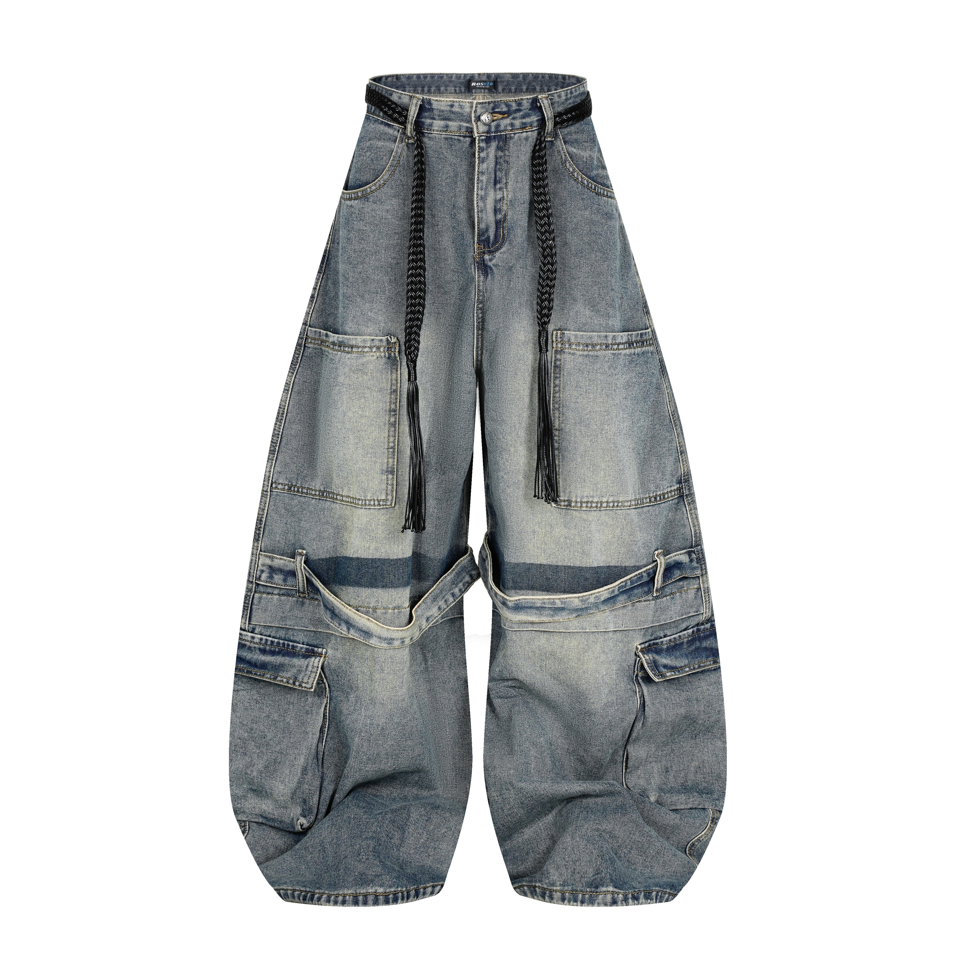 DONOTLOGO Deconstructed Arc Seam Denim - Oversized Patchwork Cargo Pants with Distressed Wash - Avant-Garde Wide Leg Trousers for Men