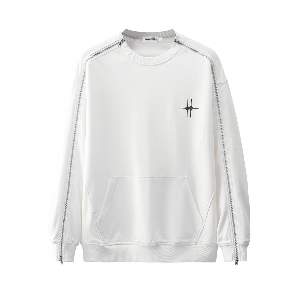 Unisex Streetwear Solid Crewneck Sweatshirt with Letter Print & Zipper Detail