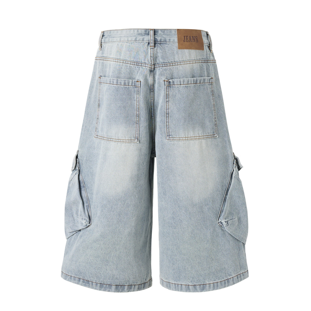 DONOTLOGO Deconstructed Wide Leg Denim Jorts - Raw Edge Patchwork Jean Shorts - Unisex Y2K Grunge Aesthetic Baggy Shorts