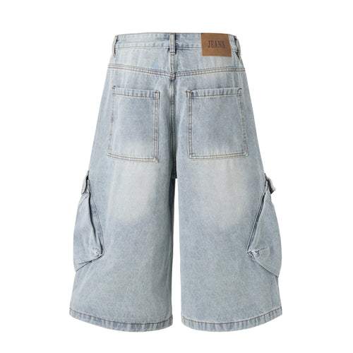 DONOTLOGO Deconstructed Wide Leg Denim Jorts - Raw Edge Patchwork Jean Shorts - Unisex Y2K Grunge Aesthetic Baggy Shorts