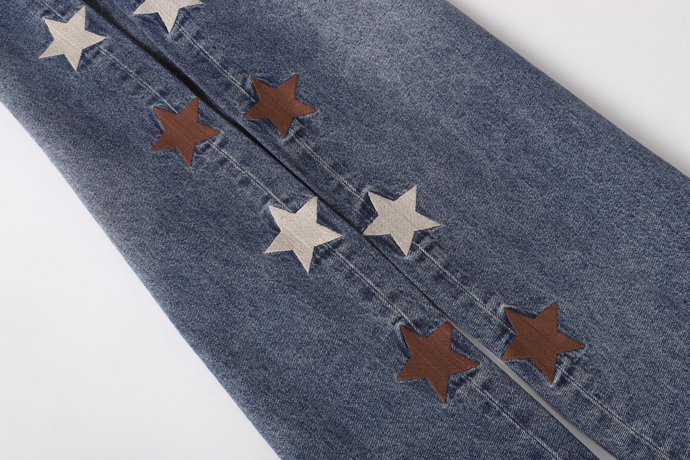 DONOTLOGO Urban Streetwear Collection | Unisex Curved Silhouette Denim Trousers | Bold Star Motif & Vintage Fade Detail with Premium Cotton Blend
