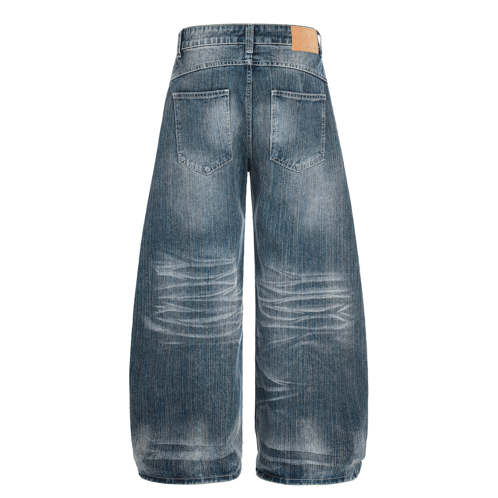 DONOTLOGO Urban Heritage Collection | Unisex Oversized Washed Denim | Retro Aesthetic High-Rise Wide-Leg Bottoms with Authentic Cat Whisker & Bamboo Detail