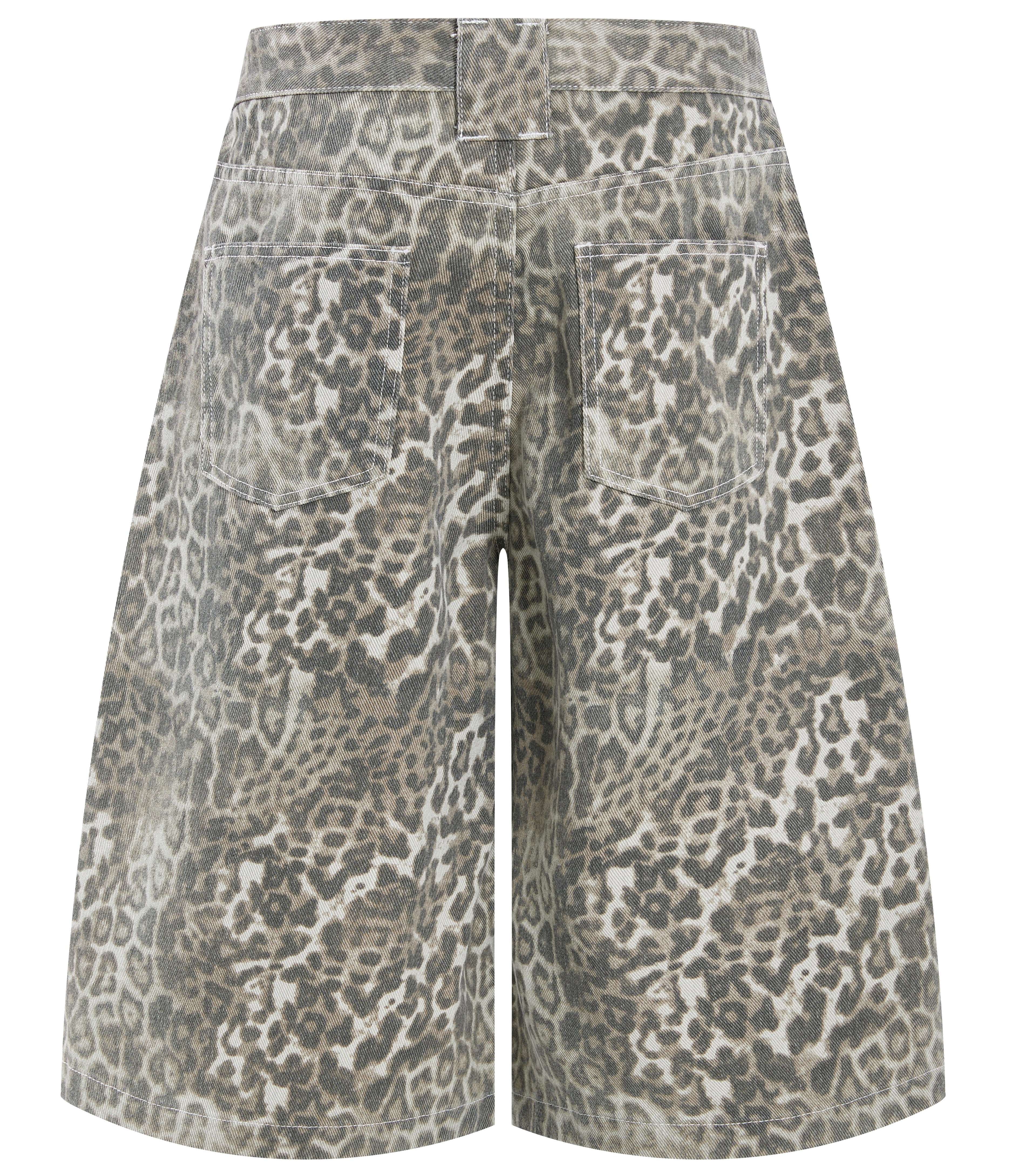 DONOTLOGO Retro Leopard Baggy Denim Shorts | Unisex Y2K Wide Leg Trousers with Bold Animal Print | High Street Relaxed Fit Bottoms