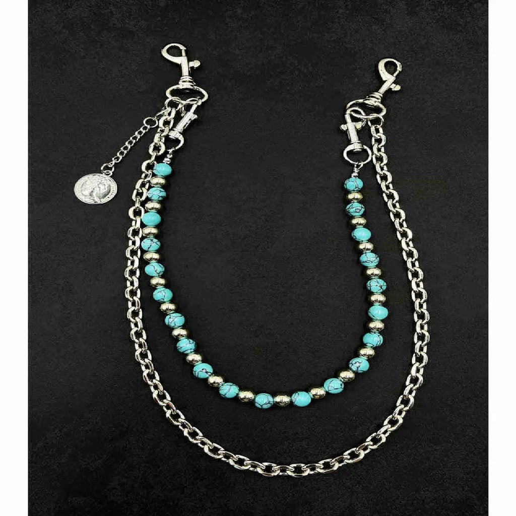 New Black Pattern Detachable Double-Layer Waist Chain – Unisex Hip-Hop Retro Vibe Denim Accessory