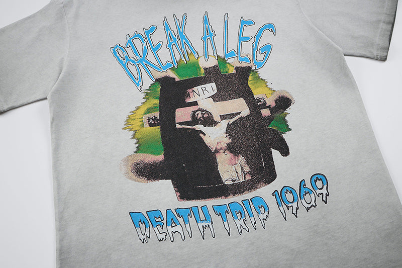 DONOTLOGO Deconstructed "BREAK A LEG" Tee - Unisex Vintage Washed Graphic T-Shirt - Edgy Streetwear Aesthetic Oversized Top