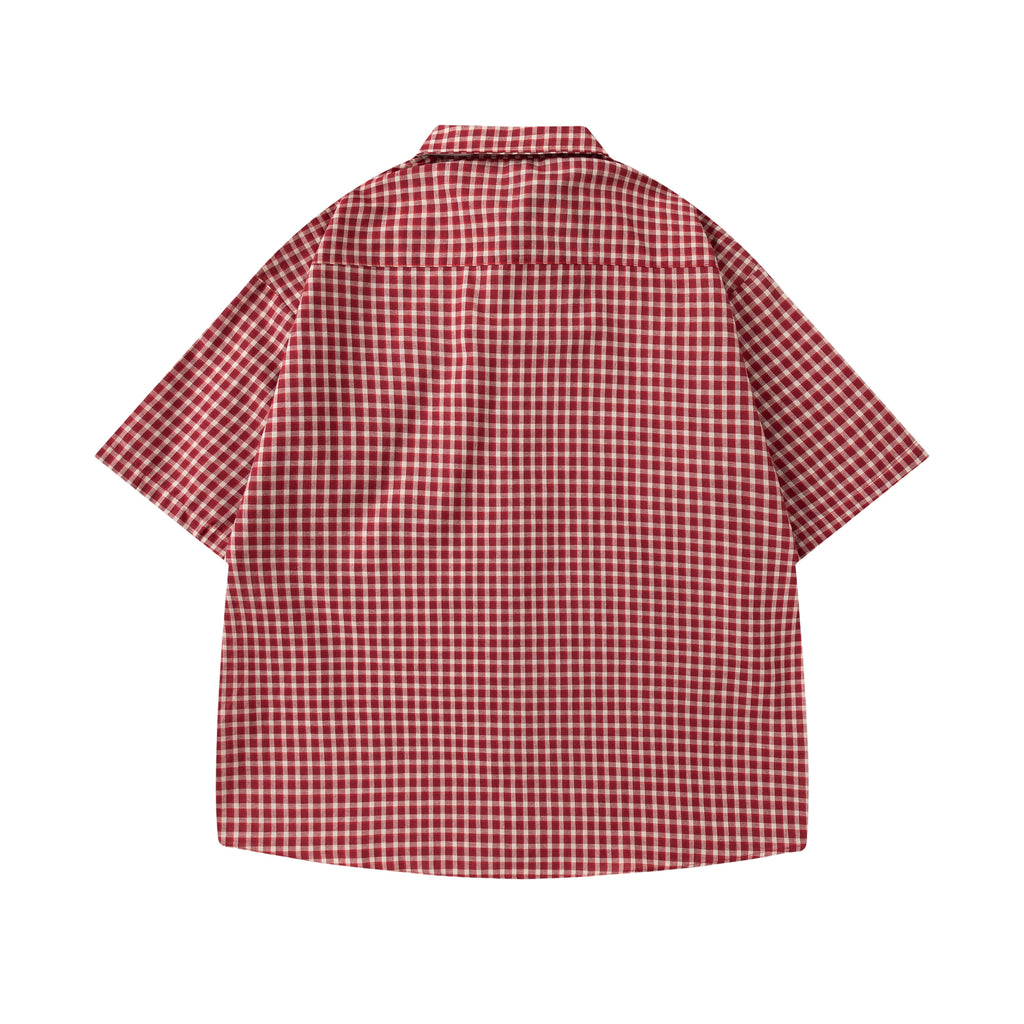 DONOTLOGO “Red Radiance” Plaid Shirt & Tie Set | Red/White Check, Drop Shoulder | Preppy Summer Street Style Must-Have